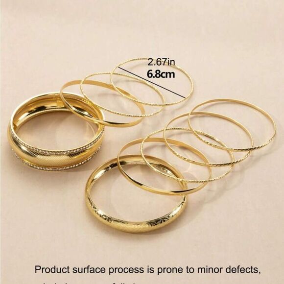 Elegant Gold Bangle Set Rhinestone Detail - Picture 4 of 6